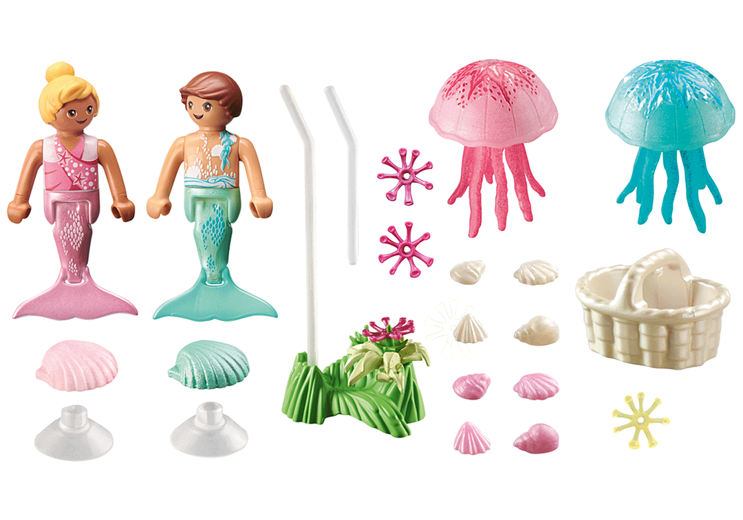 ENFANTS SIRÈNES AVEC MÉDUSES ET COQUILLAGES "PRINCESS MAGIC"