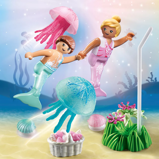 ENFANTS SIRÈNES AVEC MÉDUSES ET COQUILLAGES "PRINCESS MAGIC"