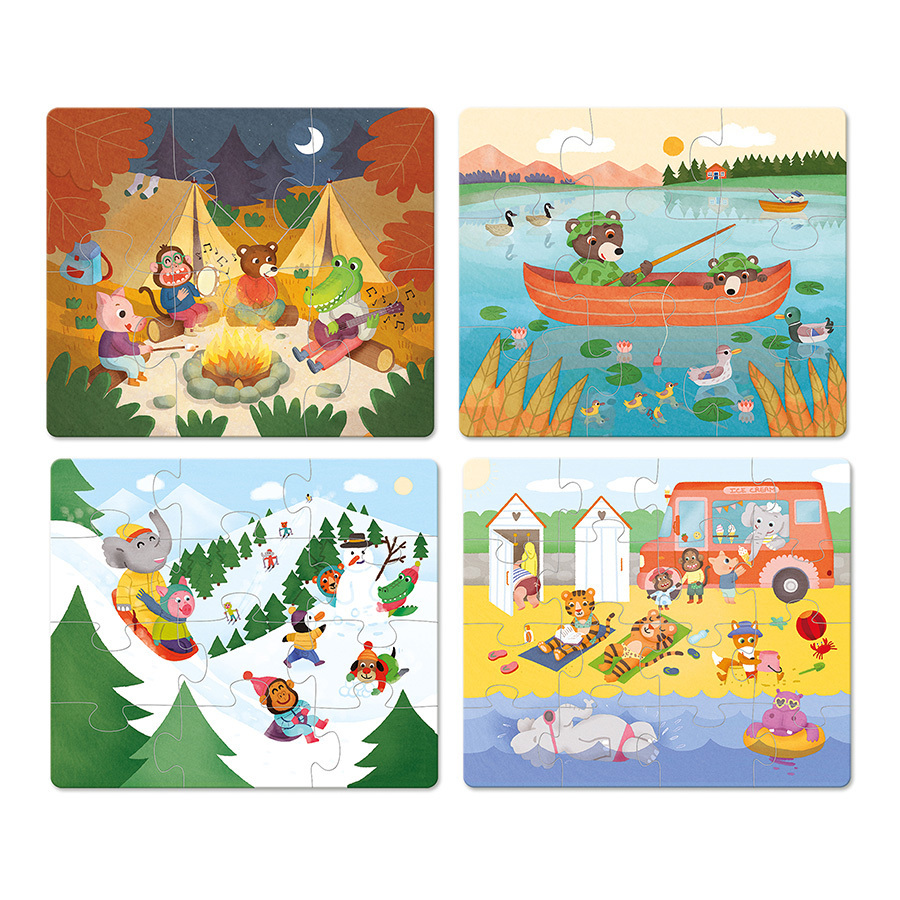 COFFRET DE 4 PUZZLES ÉDUCATIFS EN BOIS "LES VACANCES"