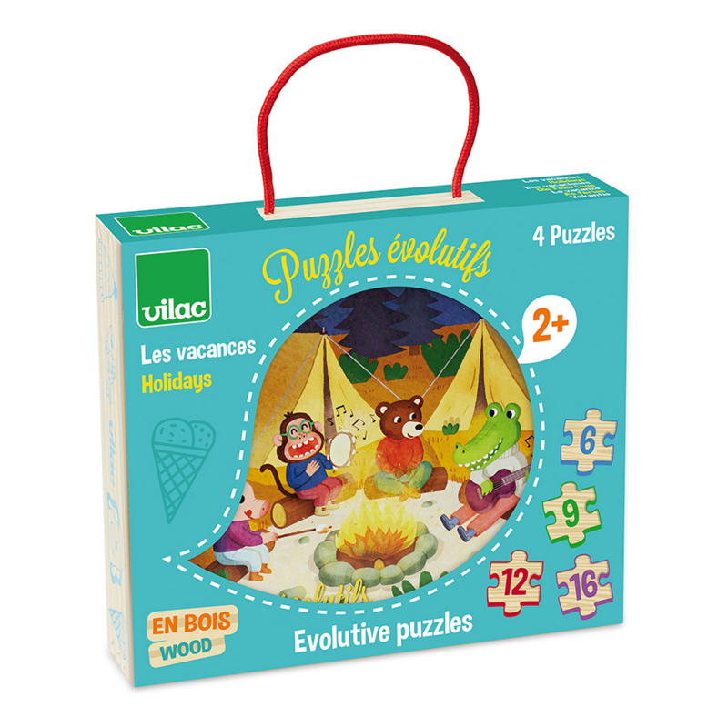 COFFRET DE 4 PUZZLES ÉDUCATIFS EN BOIS "LES VACANCES"